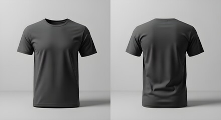 Dark grey short sleeve t-shirt front and reverse natural lighting.
