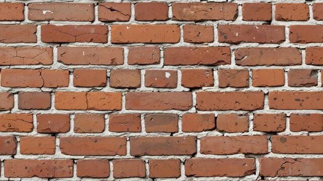 A wall with red bricks arranged in an alternating pattern with white mortar