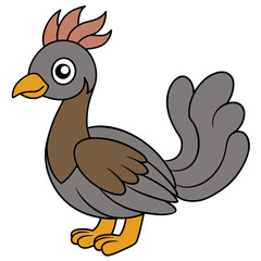 Cartoon bird with crest and tail, side view graphic