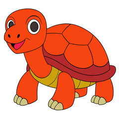 Cartoon Turtle with Bright Orange Shell on White Background