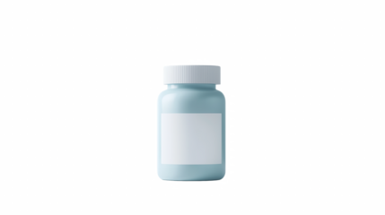 Blue bottle with white label and shadow