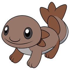 Friendly Cartoon Axolotl Character Illustration on White Background