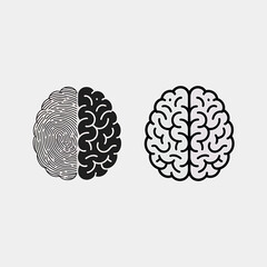 Split brain concept with fingerprint and outline brain icons