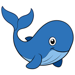 Cheerful cartoon whale illustration swimming happily in the ocean