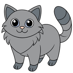 Cute gray cartoon cat vector illustration on white background
