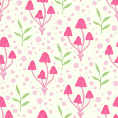Mushroom pale toadstool seamless pattern. Vector Illustration for printing, backgrounds, covers and packaging. Image can be used for greeting cards, posters and textile. Isolated on light background.