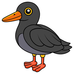 Cute Cartoon Black Bird Illustration Standing on White Background