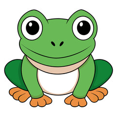 Cartoon green frog vector illustration sitting with a smile