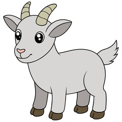 Charming cartoon goat illustration standing on a white background