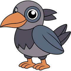Cute cartoon raven with friendly expression and simple shapes
