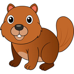 Cartoon brown squirrel standing on white background with outline