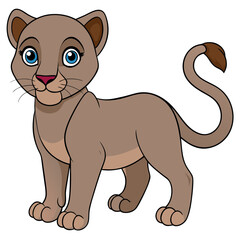 Cartoon lion cub standing and looking at the viewer