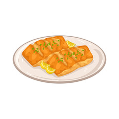 Illustration of Salmon Fillets with Lemon Wedges