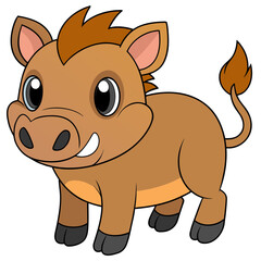 Cute cartoon warthog illustration with happy expression and white background