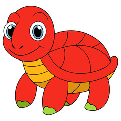 Cheerful cartoon red turtle walking with a smile on its face