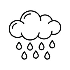 Simple line art cloud with falling rain drops icon