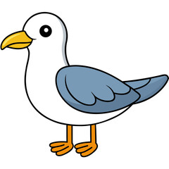 Cartoon seagull with black outline against a white background
