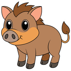 Cute Cartoon Warthog Illustration Isolated on White Background