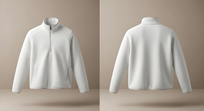 White fleece quarter zip pullover jacket with side pockets