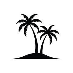 Obraz premium Black silhouette of two palm trees on a small island