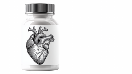Supplement bottle with heart illustration left copy space