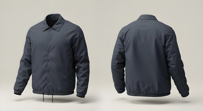 Navy blue coach jacket windbreaker style casual outerwear. - Powered by Adobe