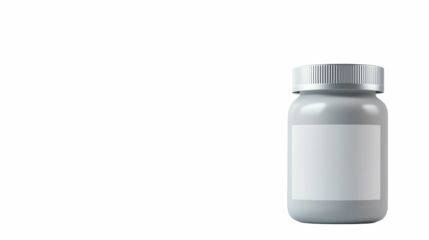 Plastic Pill Bottle with Ribbed Silver Cap Right Copy Space