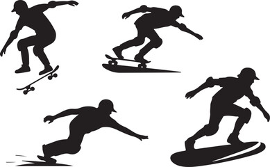 Skateboarding silhouttee vector on white background