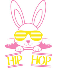 Cool bunny wearing sunglasses and hip hop text on black background