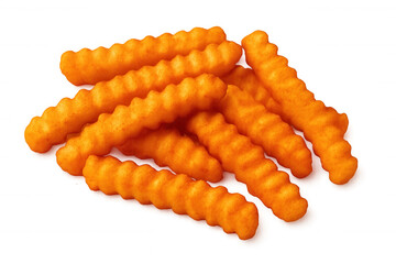 Sweet potato crinkle cut fries creating a pile of snack food, ideal for unhealthy eating concepts