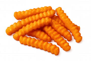 Sweet potato crinkle cut fries creating a pile of snack food, ideal for unhealthy eating concepts