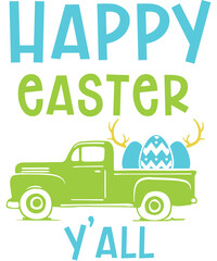 Happy easter yall vintage truck with easter eggs tshirt