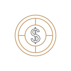 Stylized dollar sign symbol centered within concentric circles and crosshairs representing a target or focus on financial goals