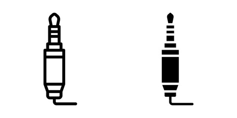 Audio Jack icon set. A minimalist illustration of an audio jack, available in outline and filled styles, perfect for various design projects related to audio and technology.