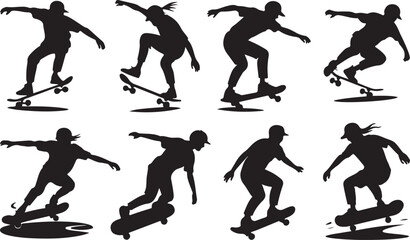 Skateboarding silhouttee vector on white background
