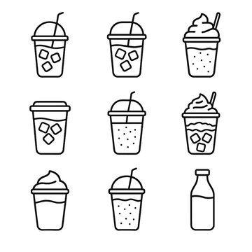 Vector brew coffee mocha set icons nitro smoothie americano iced frappuccino icon