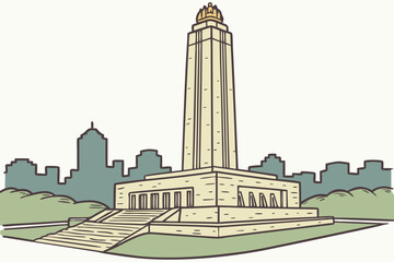 Liberty Memorial in Kansas City, Missouri, tall stone tower with flame-shaped top against city skyline