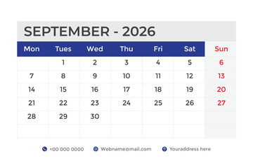 September Calendar 2026