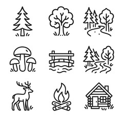 Fototapeta premium Forest vector path oak icon set cabin pine wild small deer