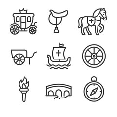 Bridge royal compass carriage icons cartwheel vector war kingdom icon saddle transport