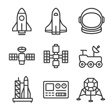 Panel exploration pad vector control astronaut rover helmet rocket icon satellite space