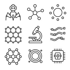 Set nanowire lattice icon scanning dot vector microchip quantum nano structure nanotechnology