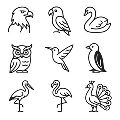 Eagle grid bird parrot peacock stork vector owl icon swan hummingbird flamingo