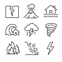 Icons earthquake wave icon vector natural lightning tornado tsunami landslide disasters crack