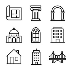 Architecture house skyscraper building icon bridge dome modern arch blueprint vector column