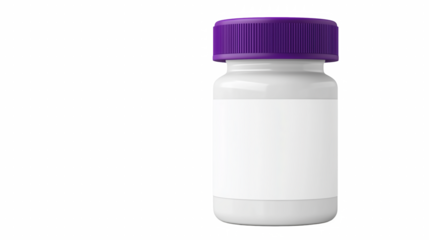 White jar with purple cap with label