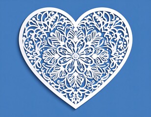 Ornate white heart on blue