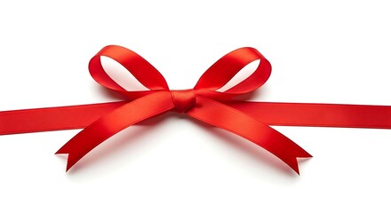 Elegant Red Ribbon Bow on White Background for Gifts.