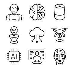 Ai icon vector smart network data drone grid brain face humanoid