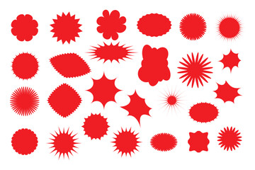 Collection of red abstract starburst shapes and splatters artistic design elements vector